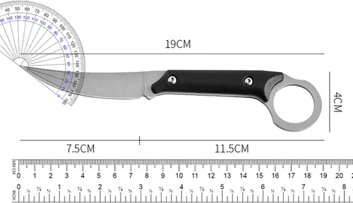 Vista 3 de Survival EDC Cuchillo de hoja fija, con funda Kydex, clip para cinturón para transporte vertical y horizontal, cuchillo utilitario de espiga