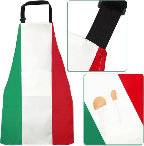 Vista 4 de SATINIOR - Delantal italiano y sombrero de chef para mujeres y hombres, disfraz italiano, babero de tela, delantal de bandera de Italia