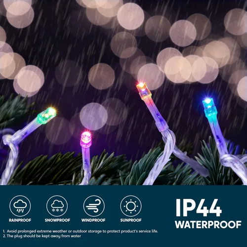 Vista 5 de JOYIN 200 luces LED de Navidad multicolor, 8 modos de luces de árbol de Navidad enchufables, luces parpadeantes de hadas conectables de 66 pies