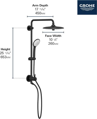 Vista 6 de GROHE 27867001 Retro-Fit Euphoria - Sistema de ducha de 25 pulgadas, 2.5 GPM, cromado Starlight