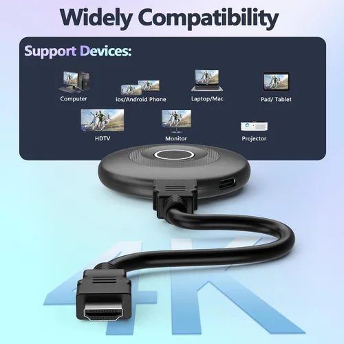 Vista 8 de MpioLife True 4K Wireless Display Adapter, Plug & Play, HDMI Dongle 5G+2.4G Wireless Screen Mirroring Cast from Smartphone Tablet Laptop PC to