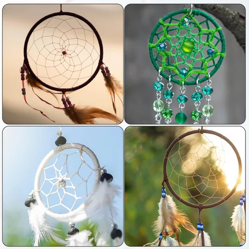 Vista 5 de Abeillo 4 anillos atrapasueños de 10 pulgadas, anillos de metal de macramé para manualidades, aro floral dorado, aro de macramé floral