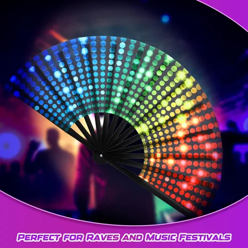 Vista 7 de Geetery Abanico grande plegable para rave para mujeres/hombres, fiesta de carnaval, arco iris, patrón de lentejuelas, orgullo, ventilador de mano