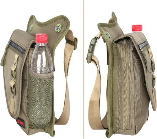 Vista 4 de Larswon Bolsa de muslo - Riñonera táctica para motocicleta, impermeable, Verde militar, M, Ligero
