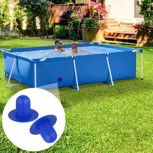 Vista 3 de Tinoaly 4 tapones de piscina para piscina sobre el suelo, tapón de orificio de filtro de bomba de goma, tapones de pared para piscinas, repuesto Azul