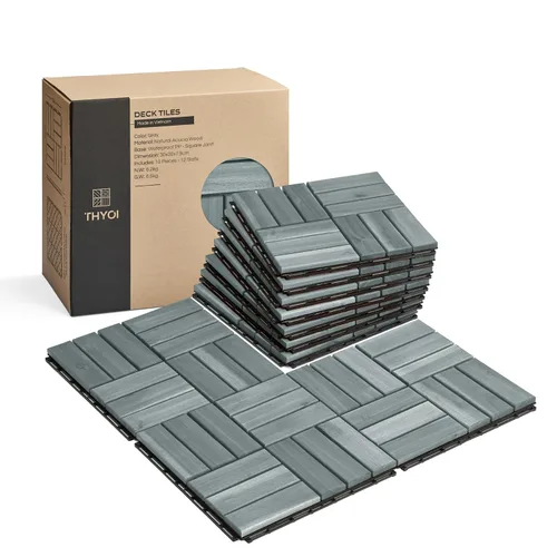 Vista 10 de Azulejos de cubierta premium, 10 piezas de suelo de patio - teca
