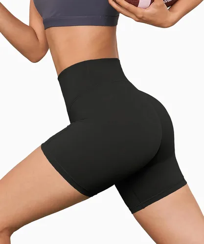 Vista 14 de Pantalones cortos de ciclismo de cintura alta para mujer, 5 pulgadas, control de abdomen, atléticos, correr, gimnasio, yoga, pantalones cortos