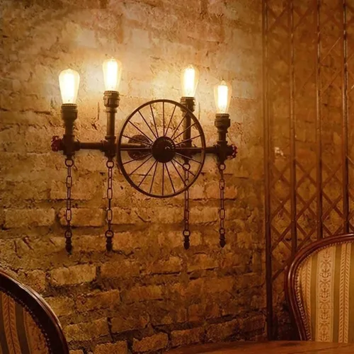 Vista 5 de Aplique de pared LED vintage, lámpara de tocador de baño de 4 luces, lámpara de pared industrial de tubería de agua negra de 25 pulgadas, lámpara