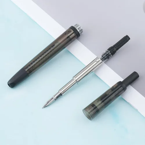 Vista 2 de Pluma estilográfica Jinhao 20 Press retráctil con plumín extrafino, convertidor de resina, regalo, transparente negro