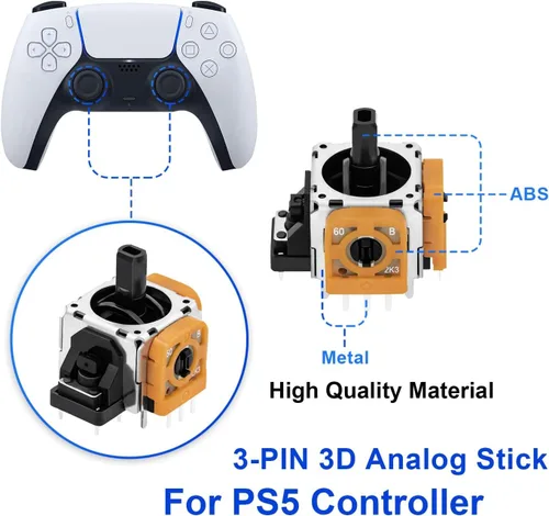 Vista 2 de Mcbazel 7 in 1 Joystick Repair Kit for PS5 Controller, 3D Analog Joystick Thumb Sticks Replacement Thumb Caps Grips with Screwdriver and Prying