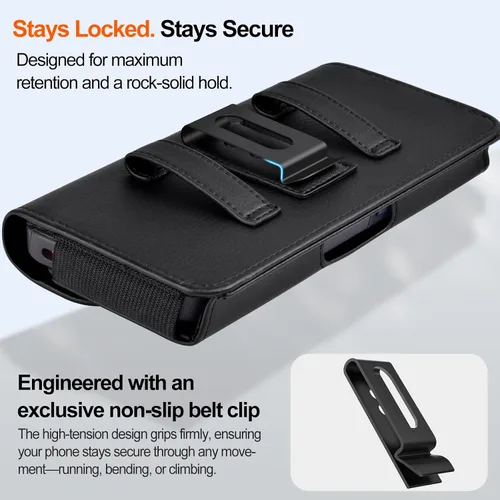 Vista 4 de Funda de cuero para teléfono celular con soporte para tarjeta y clip para cinturón Estuche protector para iPhone Pro 17 16 15 14 13 12 16e, Samsung