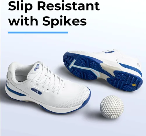 Vista 2 de FitVille Zapatos de golf anchos y extra anchos para hombre, zapatos de golf profesionales impermeables para exteriores para hombres