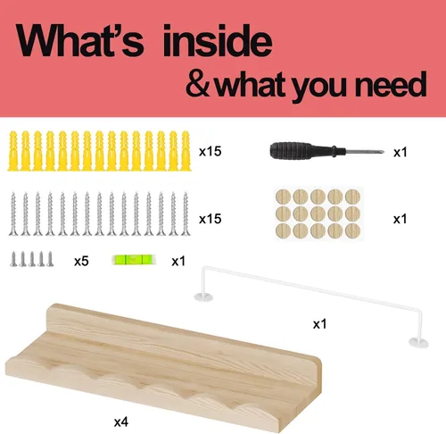 Vista 7 de Fixwal Estantes flotantes de 16.5 pulgadas para libros de guardería, juego de 4 estantes de pared festoneados con toallero para niños, habitación