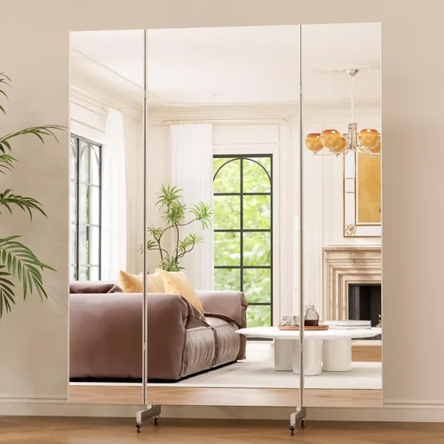 Vista 11 de brisafe 67"x55" Folding Mirror with Wheels, 3-Panel Full Length Standing Mirror, Space-Saving, Shatterproof Nano Material, Portable Floor Mirror for