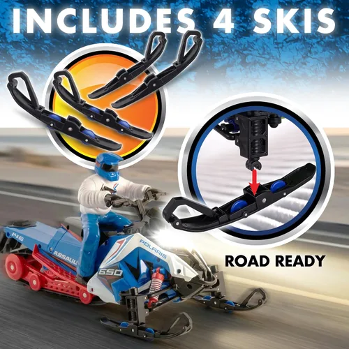 Vista 3 de NKOK Polaris Switchback Assault RC - Juguete para motos de nieve a control verde con azul