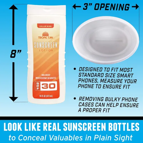 Vista 4 de GoPong Paquete de 2 botellas seguras para la desviación con protector solar, oculta de forma segura tus objetos de valor
