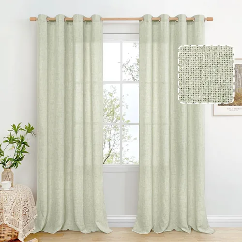 Vista 78 de BGment Cortinas de Lino Beige de 63 Pulgadas de Largo 2 Paneles - Tratamientos para Ventanas con Textura de Arpillera Filtrantes de Luz Cortinas