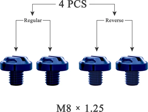 Vista 2 de 4 tapones para agujeros de espejo azul para motocicleta, 2 regulares+2 reversas M8x1.25 (azul, M8>2 regular + 2 reverso)