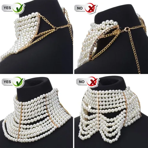 Vista 4 de Collar grueso de la declaración de la joyería de la moda, collar de perlas simuladas del babero del traje