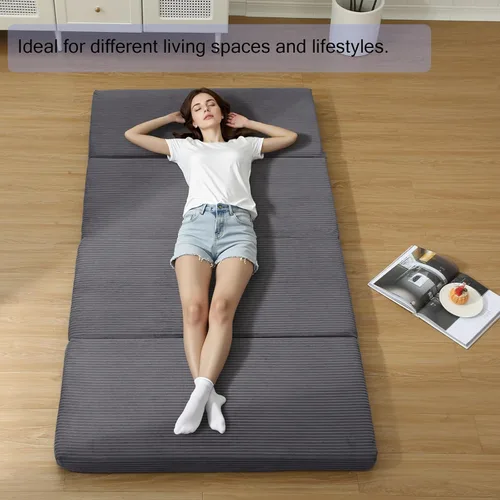 Vista 2 de MeMoreCool Colchón plegable de futón doble, colchón plegable japonés, tapete para dormir para adultos, invitados, fiestas de pijamas, tapete