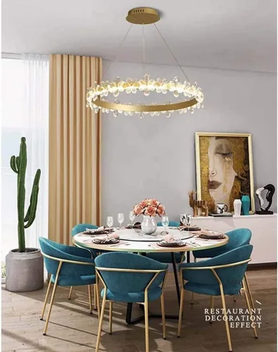 Vista 4 de Candelabros LED, candelabro, anillo de cristal de cristal, lámpara moderna y creativa para sala de estar, para cafetería, sala de estar, diámetro