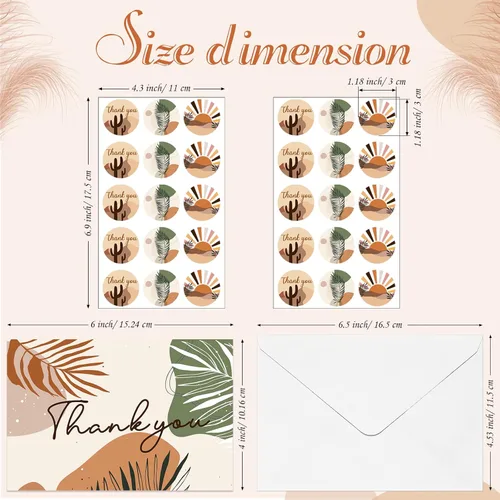 Vista 3 de Tatuo Paquete de 24 tarjetas de agradecimiento bohemias con sobres y calcomanías, notas geométricas de agradecimiento, kit de tarjetas