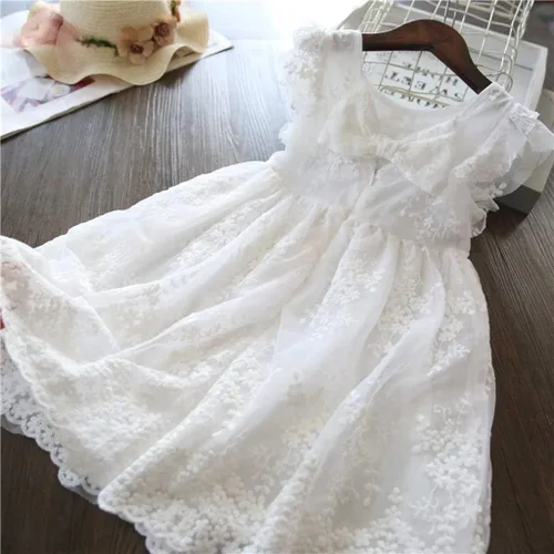 Vista 5 de Vestido de flores para niñas, vestido de princesa de encaje para fiestas, desfiles, vestido de verano vintage, vestido de bautizo, bautizo, vestidos