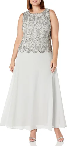 Vista 19 de J Kara Vestido largo sin mangas con cuentas y bufanda para mujer, talla grande