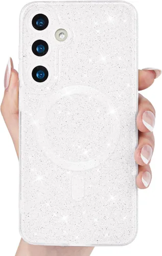 Vista 13 de Svanove Funda magnética con purpurina para Samsung Galaxy S22, compatible con Magsafe Cute, brillante, brillante, estética, dura y brillante