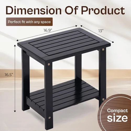 Vista 2 de Mesa auxiliar Adirondack de 2 niveles – Mesa auxiliar de madera resistente a la intemperie, mesa pequeña rectangular rústica para exteriores e