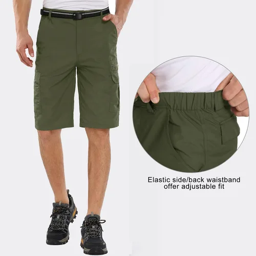 Vista 3 de Pantalones cortos de senderismo para hombre, de secado rápido, ligeros, transpirables, para exteriores, de carga., Verde, 40