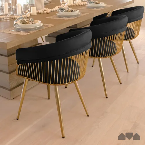 Vista 7 de Milliard Silla de comedor con marco de alambre, terciopelo tapizado fácil de limpiar, silla de acento dorada (negro)