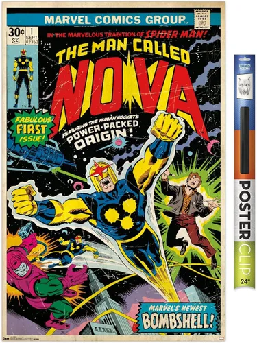 Vista 17 de Trends International Marvel Comics Nova - Póster de pared con portada #1, 14.725 x 22.375 pulgadas, versión enmarcada de madera de granero
