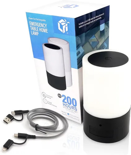 Vista 8 de LFI Lights Lámpara de mesa de emergencia para cortes de energía, luz recargable de más de 200 horas con cargador USB, cable 3 en 1, 3 modos, sensor