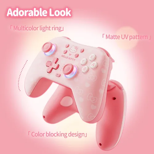 Vista 4 de Kuitmor Pink Switch Controller,Hello Kitty Hall Effect Controllers Wireless for Switch 2/1/OLED/Lite,PC,Android,iOS Bluetooth + Wired,1000mAh