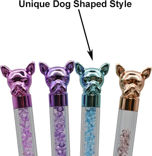 Vista 3 de Maydahui 12 bolígrafos con forma de perro, bolígrafo Bulldog retráctil, diamantes de imitación brillantes, lindos bolígrafos de animales