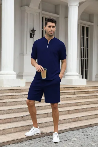 Vista 2 de FZNHQL Conjunto deportivo de moda para hombre, 2 piezas, casual, atlético, para correr, manga corta/larga, conjunto para hombre
