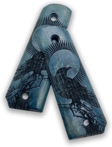 Vista 5 de 1911 Raven & Moon Series, 1911 Wooden Pistol Grips, Ambi Safety Cut for 1911 Full Size, 1911 Accessories, Artistic Collector Design