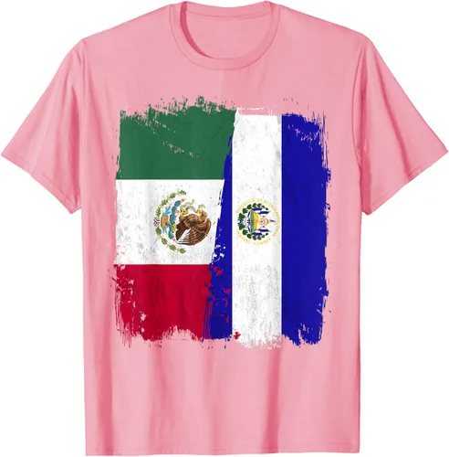 Vista 78 de Camiseta con la bandera mexicana de El Salvador con la mitad de la bandera mexicana de El Salvador