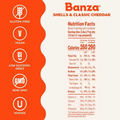 Vista 5 de Banza, Macarrones de concha de garbanzos y queso cheddar añejo, 5.5 onzas