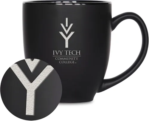 Vista 273 de Rico Industries - Taza de cerámica mate negra con grabado láser estándar de 15oz para NCAA (escuelas T & U) - Para bebidas calientes o frías