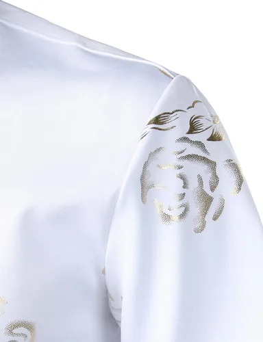 Vista 4 de ZEROYAA Camisas de vestir de manga corta con botones y estampado de rosas doradas para hombre