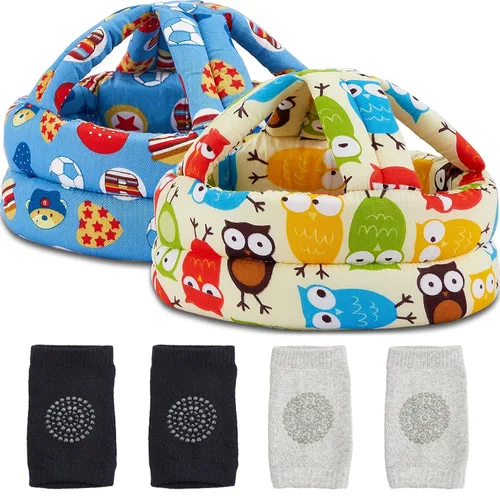 Vista 8 de Geyoga Paquete de 2 protectores de cabeza de bebé con 2 pares de rodilleras para niños pequeños, casco de bebé para gatear y caminar, protector