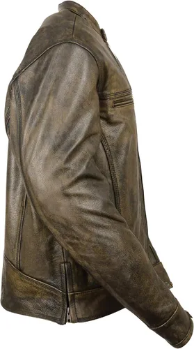 Vista 3 de Milwaukee Chamarra de piel café para hombre, estilo motocicleta con detalles de triple costura, XXXL, Marrón