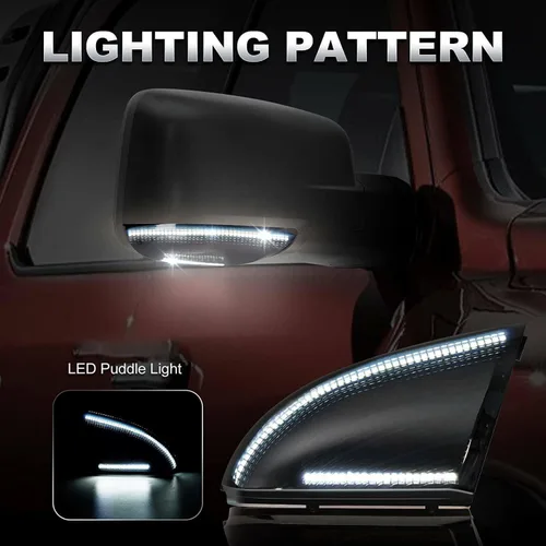 Vista 8 de Para Dodge Ram 1500 2009-2018, Ram 2500 3500 2010-2018 Espejo lateral Señal de giro blanco DRL Luz de remolque Asamblea Blinker Puddle Lamp Lente