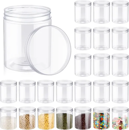 Vista 8 de Irenare 24 frascos de plástico de 16 oz con tapas, recipientes de plástico transparente de boca ancha, frascos tipo Mason para alimentos
