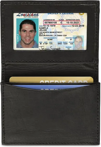 Vista 6 de Cartera de piel expandible para tarjetas de visita con bloqueo RFID para hombre, Marrón, Cartera de cuero para tarjetas