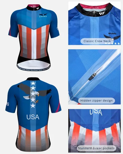 Vista 3 de Lo.gas Camiseta de ciclismo de Estados Unidos para hombre, manga corta, camisetas de ciclismo con bandera americana, ropa de bicicleta de carretera