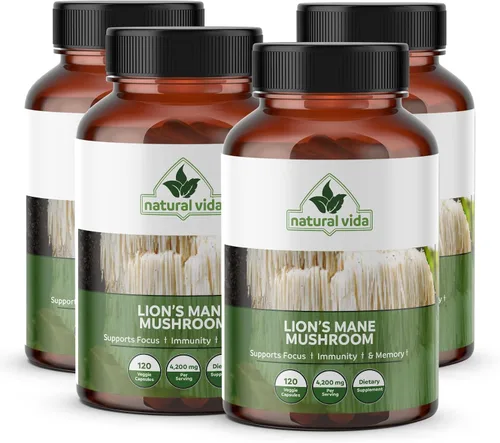 Vista 5 de Extracto de hongo melena de león - 120 cápsulas vegetarianas - 4,200 mg - Suplemento sin OMG