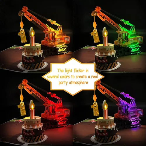 Vista 2 de Tarjeta de Felicitación 3D Desplegable de 1er Cumpleaños con Luz y Música, Tarjeta de Grúa y Camión Para Niño, Sobrino, Nieto, Hijo, Pequeño